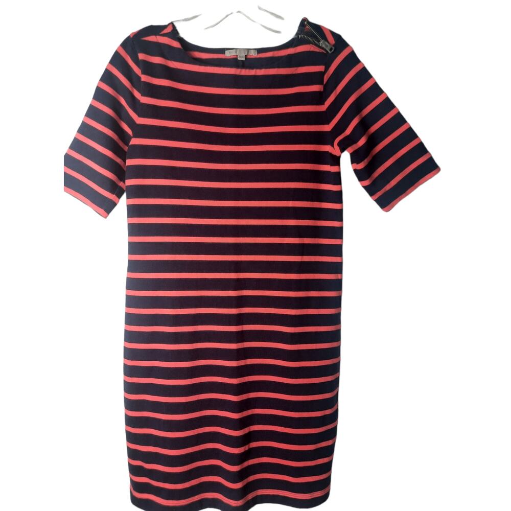 Gap Women Navy Blue Peach striped scoop neck zipper shoulder mini dress